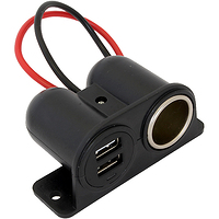 Разветвитель на 2 USB и гнездом прикуривателя, 12/24В, 15А, ток зарядки 3А